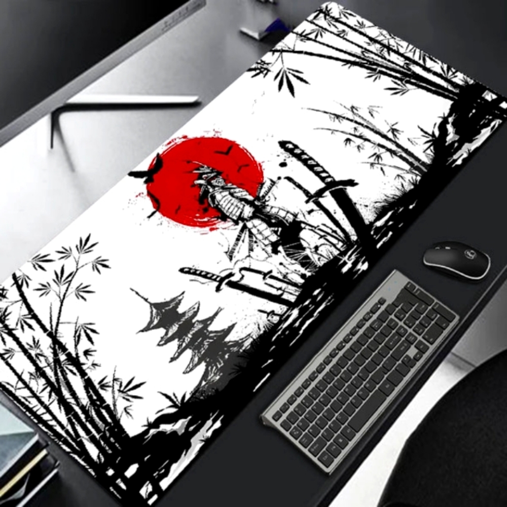 Samurai Warrior Mouse Pad Gamer Computer Accessories Keyboard Table Mat Black Mo